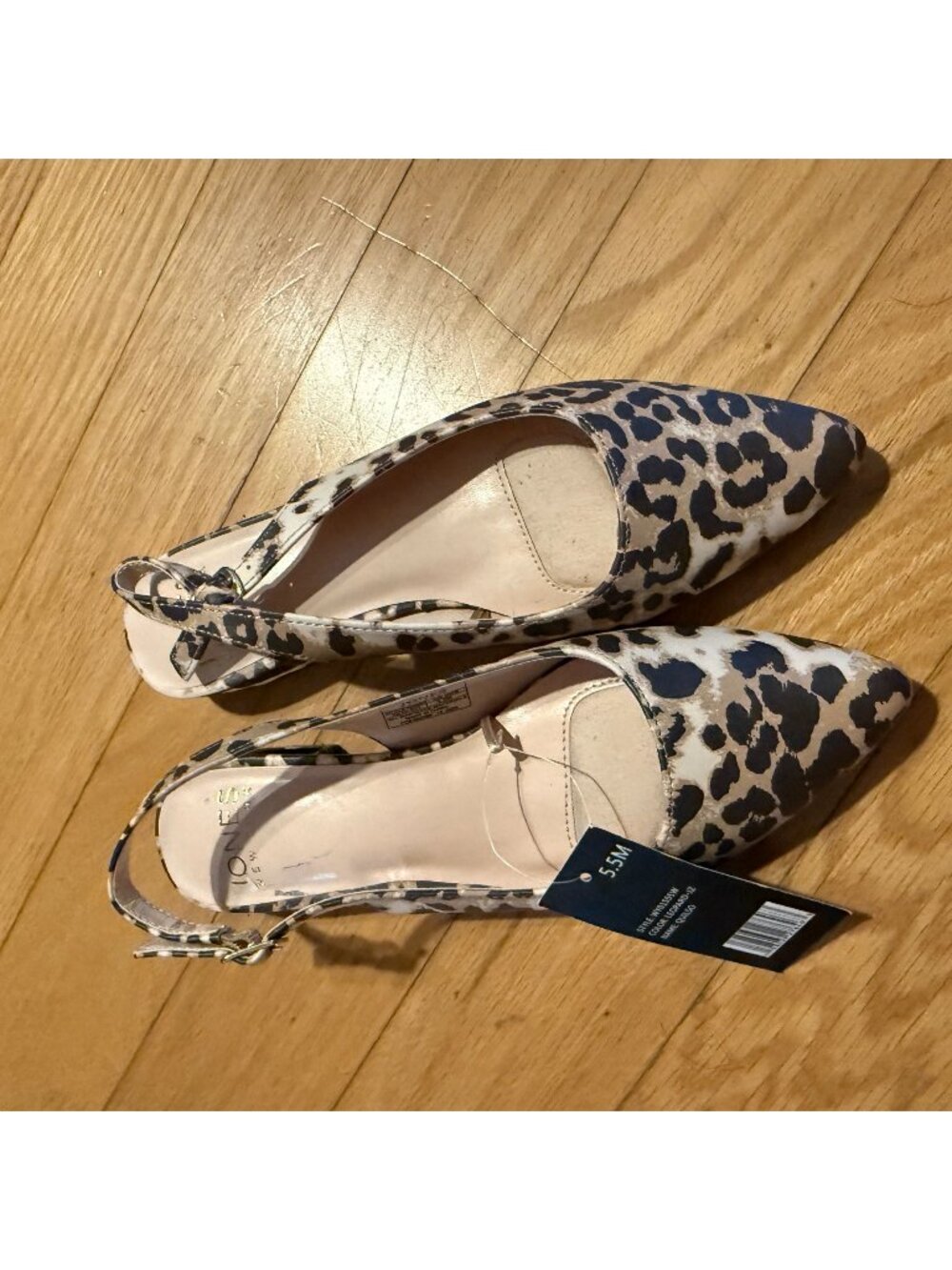 Jones New York Women's 5.5 Quilsa Pointed Toe Slingback Flats Leopard NWT